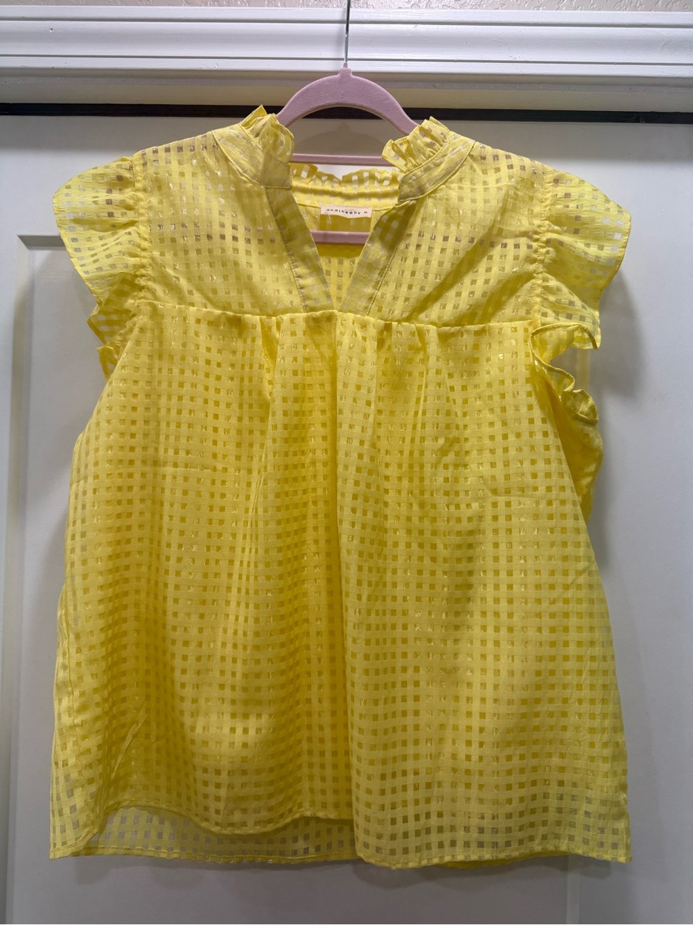Womens Boutique Yellow Flutter Sleeve Summer Top